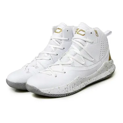 (white,gold, 38) Men&apos;s/women&apos;s High-top Fashion Basketball Shoes Non-slip Wear-resista