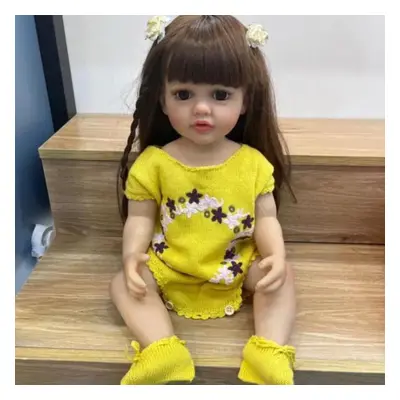 (yellow, 55cm) Npk 55cm Baby Doll Girl Reborn Princess Soft Full Body Silicone Bath Doll