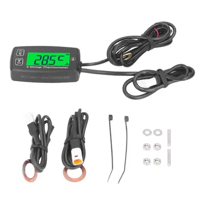 Channel Lcd Thermometer Engine Temp Gauge Meter Digital Display With Green Backlight For Motorc