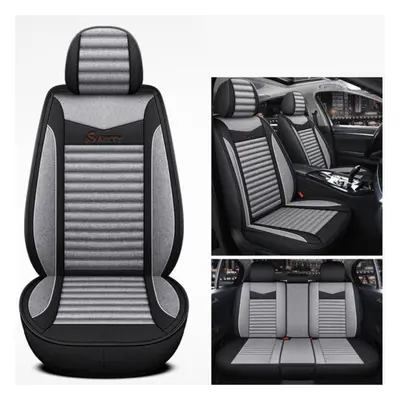 (Grey) Five-seat Fully Surrounded Car Seat Cushion Four Seasons Universal Linen Fabric Seat Cove