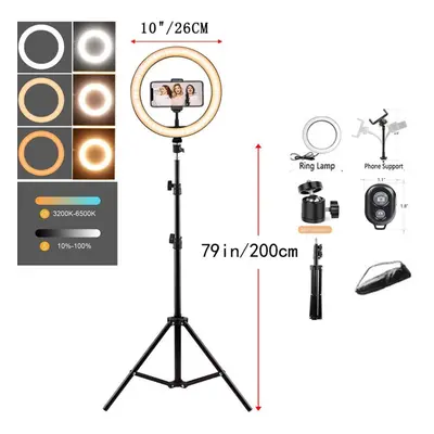 26cm LED Selfie Ring Light Photography RingLight Phone Stand Holder Tripod Circle Fill Light Dim