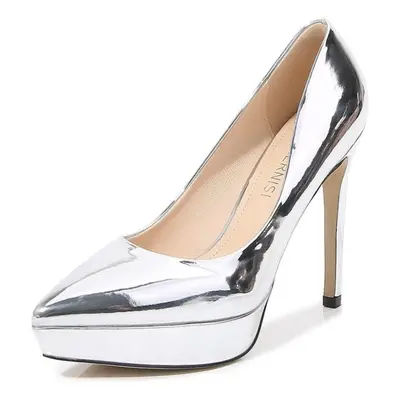 (silver, 38) Ladies Stiletto Shoes Pointed Toe Pumps Sexy Catwalk 12cm Heel 2.5 Platform Wz