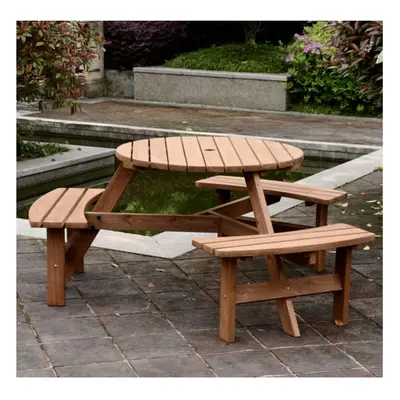 Round Picnic Table Outdoor Garden Furniture Wooden Pub Bench Seater Beer Set