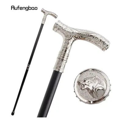 (multicolor) White Wolf Head Flower Totem Relief Walking Cane Fashion Walking Stick Gentleman Cr