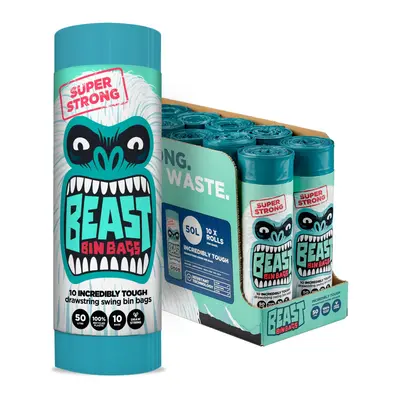 BEAST BIN BAGS, Rolls of x Litre Bags (Total Bags) - Made From 100% Recycled LLDPE - Incredibly 