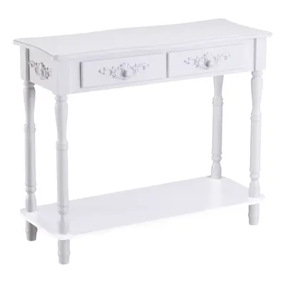 HOMCOM Wooden Console Table with Storage Shelf Two Drawers for Entryway White