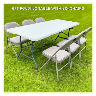 (6FT FOLDING TABLE + FOLDING CHAIRS) 6FT CAMPING CATERING HEAVY DUTY FOLDING TABLE TRESTLE PICNI