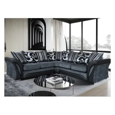 (Corner, Black / Grey) Double Padded Shannon Corner | 3+2 Seater Sofa