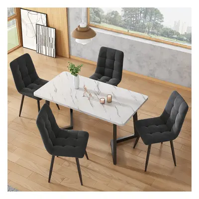 (4 pcs, Dark Grey) Dining Chair with Backrest and Velvet Metal Frame