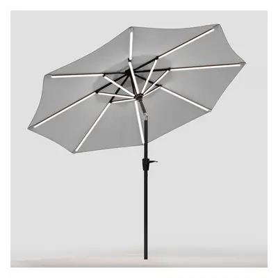 (Light Grey) Large Solar Powered LED Patio Umbrella for Outdoor Garden Patio