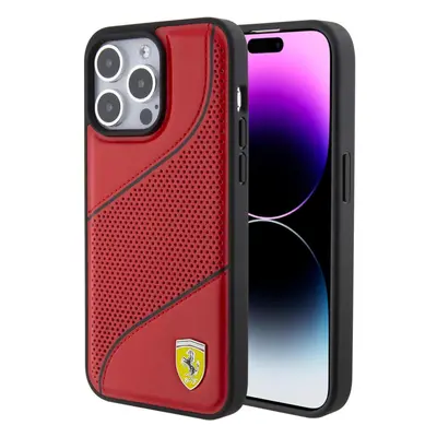 Ferrari Hard Case Perforated Waves Metal Logo for iphone Pro Max 6.7" Red - FEHCP15XPWAR