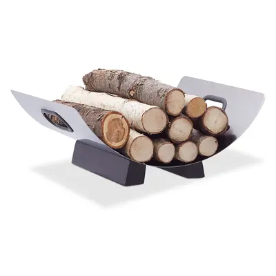 Relaxdays Stainless Steel Log Cradle, Modern Firewood Basket, Metal Log Carrier Holder, H x W x 