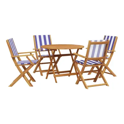 vidaXL Garden Dining Set Piece Chairs Blue and White Fabric and Solid Wood