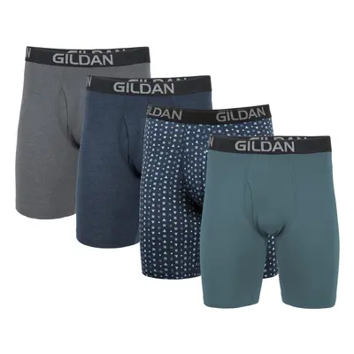 Gildan Men's Underwear Cotton Stretch Boxer Briefs Multipack Hthr Dark Grey/Hthr Navy/Shapes/Blu