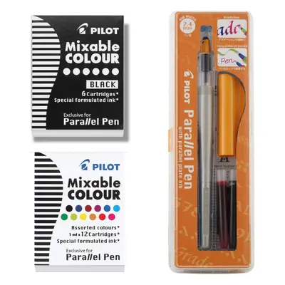 Pilot Parallel Pen 2-Color Calligraphy Pen Set with Black and Assorted Colors Ink Refills 2.4 mm