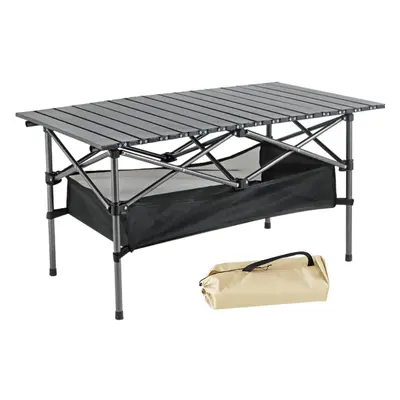 Foldable camping table, alloy steel roll up picnic table with large capacity storage bag and car