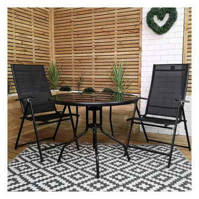 Outdoor Person Round Glass Top Garden Patio Dining Table Chairs Set