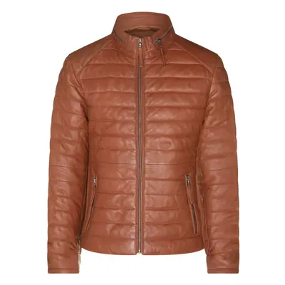 (XL) Men's Brown Quilted Leather Tan Warm Vintage Puffer Biker Jacket