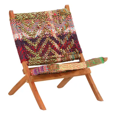 vidaXL Folding Chindi Chair Multicolours Fabric Indian Styled Lounge Seat