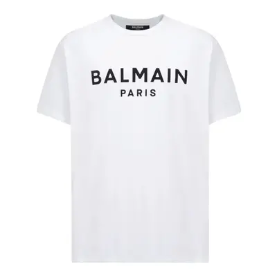 (GAB White/Black, L) Balmain Paris Logo T-Shirt