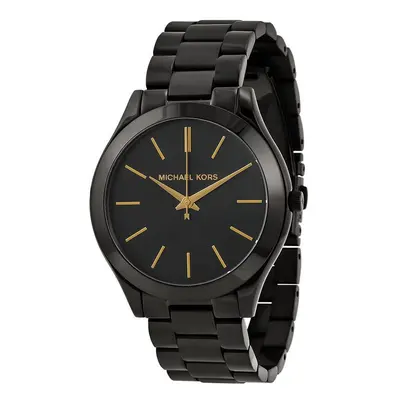 Michael Kors Slim Runway Ladies Watch Black Ion Bracelet Black Dial MK3221