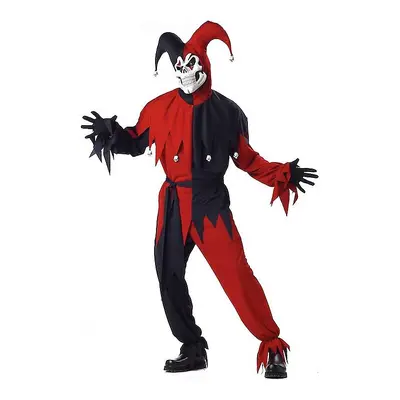 Evil Jester Mardi Gras Red Black Halloween Men Costume Plus