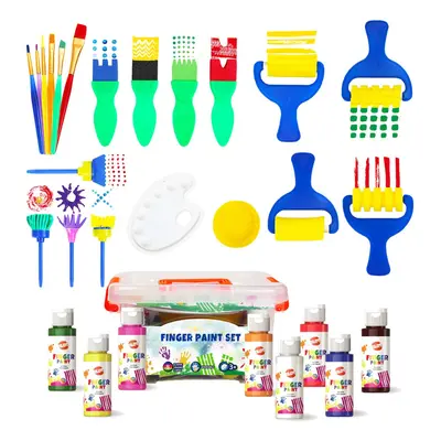 Kids Paint Set Washable Finger Paint with Assorted Painting Brushes Sponges Portable for Kids To