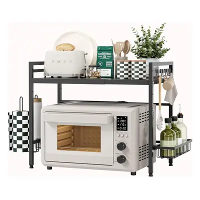 (2 Tier with Basket) Expandable Microwave Shelf,2-tier microwave oven rack with spice basket and