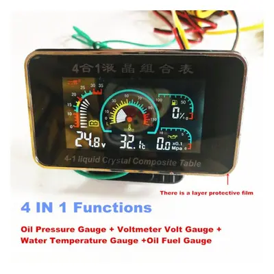 Car LCD Digital Oil Pressure Gauge+Voltmeter+Water Temp Meter+Oil Fuel Gauge