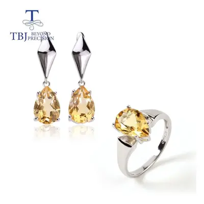 (yellow, us ring size 9#) Classic Design Natural Citrine Jewelry Set Sterling Silver Fine Jewelr