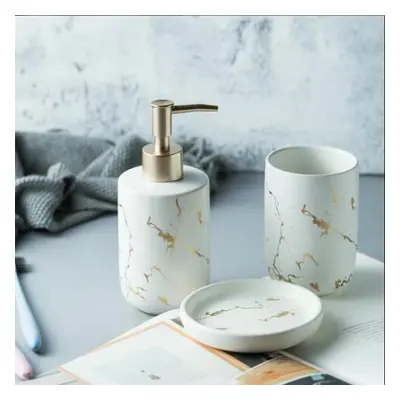 (white, 3pcs) Scandinavian Bathroom Accessories Set Marble Toothbrush Cup With Two Rinse Cups So