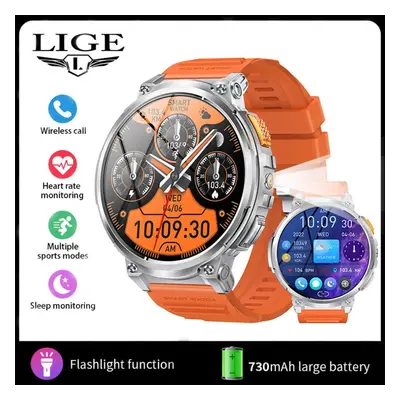 (orange, silicone strap) Lige 730mah Large Battery Outdoor Smartwatch Men 1.85&apos;&apos; Scree