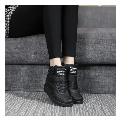 (black, 34) Outdoor Sports Shoes Casual Ankle Boots Increased Wedges High Top Sneakers Plus Size