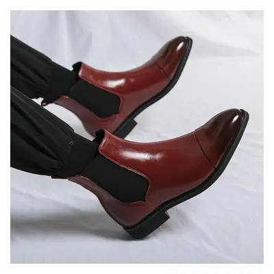 (red, EU:38) Men's Demi-season Boots Wingtip Dress Formal Leather Chelsea Boots Pointed Toe Shoe