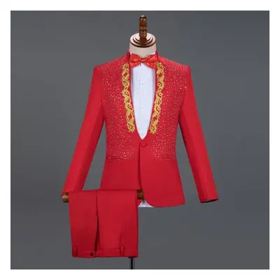 (red, XXL) Cloth007vintage Men Suit 2pcs Fashion Plaid Slim Fit Blazer+pants Business Wedding Pa