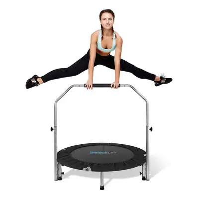 (Black) Portable & Foldable Trampoline - 40" in-Home Mini Rebounder with Adjustable Handrail