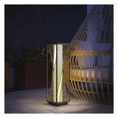 Outsunny Rattan Solar Floor Lamp, Auto On/Off LED Garden Lights, Grey