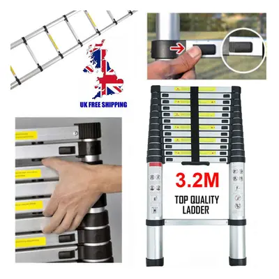 3.2M Heavy Duty Aluminium Telescopic Ladder Extendable Extension Steps