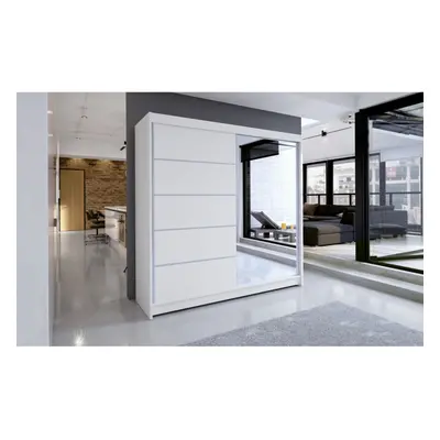 (Full White ) Easy T3 Sliding Door Wardrobe x x cm Hanging Rail Shelves Mirror