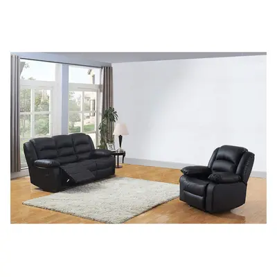 (1 Seat Chair + Seater Sofa) Black Recliner Sofa Leather bonded Reclining Lazyboy Sofa Suite Sof