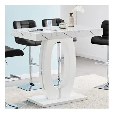 Halo High Gloss Bar Table In White And Vida Marble Effect