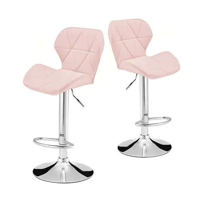 (Pink) 2x PU Leather Adjustable Breakfast Bar Stools Swivel Gas Lift Kitchen, Bar, Pub