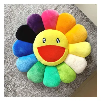 (Colorful Yellow) 40cm Rainbow Flower Pillow Plush Colorful Stuffed