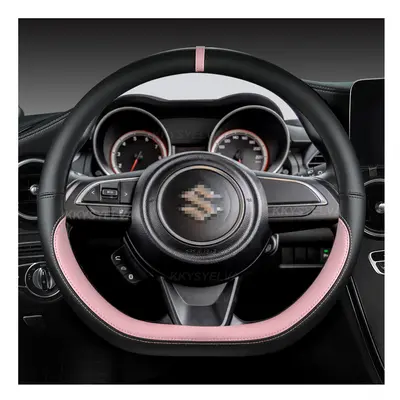 (PINK) Microfiber Leather D Shape 38cm Car Steering Wheel Cover For Suzuki Swift 2018 2020 2022 