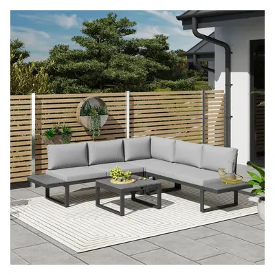 Outsunny PCs Garden Set w/ 5-Level Recline Corner Conversation Sofa Set