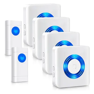 (White) Wireless Doorbell Receivers, Door Chime Kit 400M/1300ft Long Range, Push Buttons with IP