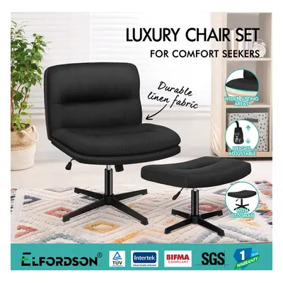 ELFORDSON Office Chair Computer Seat Cross-legged Work Ottoman Fabric Black