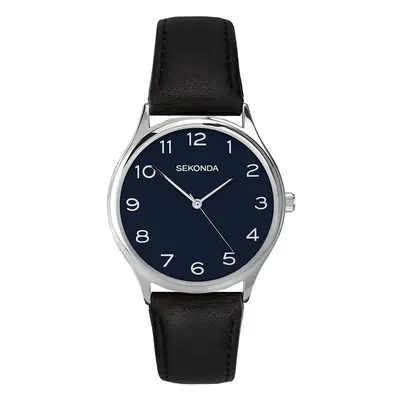 Sekonda Mens Classic Analogue Quartz Watch with Midnight Blue Dial and Black Leather Strap