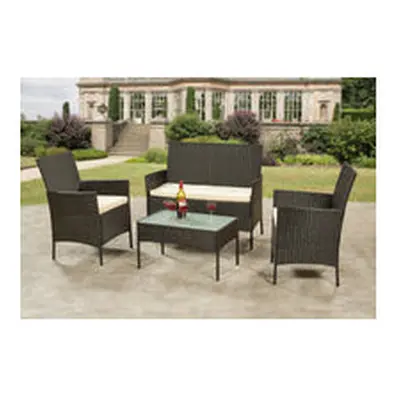 4 Piece Rattan Patio Set - Black & Cream