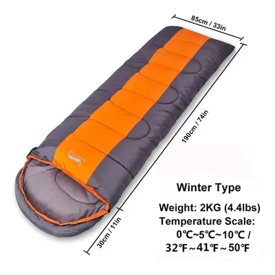 (Orange) Large Sleeping Bag for Adults 1pc Winter Type Envelope Warm Sleeping Bags Blanket for C